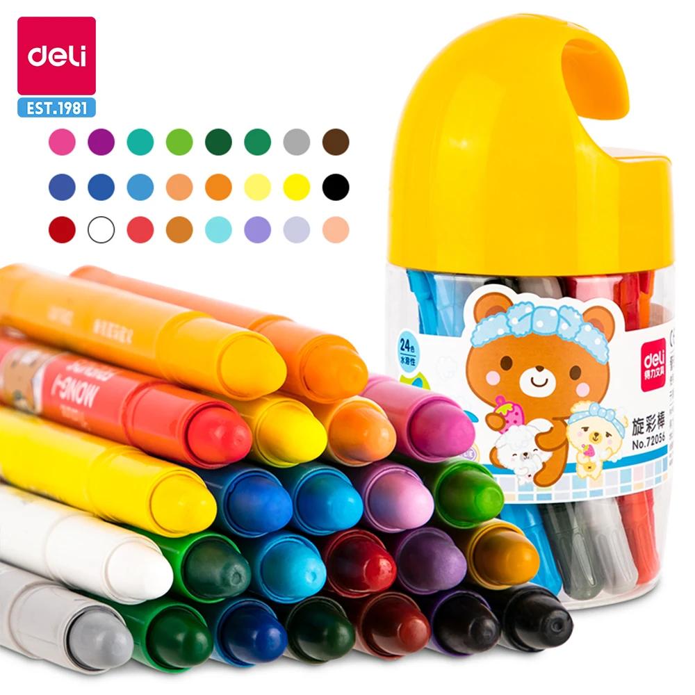 플라스틱 인클로저 포함 델리 24 색 오일 파스텔 컬러 연필, 컬러 왁스 크레용 컬러 펜, 페인팅 연필, 어린이 선물
